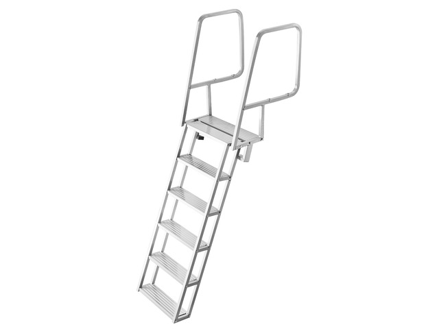 VEVOR Flip-Up Dock Ladder, 6-Step, Heavy-Duty Aluminum Alloy Pontoon Boat Swim Ladder, with Non-Slip Wide Steps, 350 lbs Weight Capacity, Pull Rope...