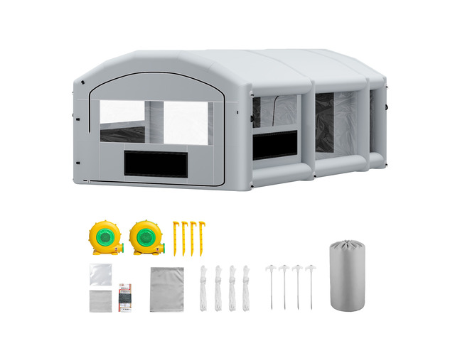 VEVOR Inflatable Paint Booth, 26 x 15 x 10 ft, Portable Spray Booth with 750W+950W Blowers, Large Filter Cotton, Changing Area, Arched Roof...