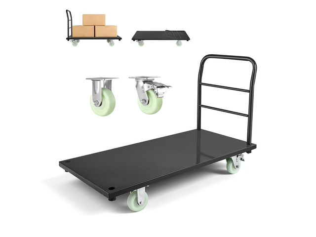 VEVOR Heavy Duty Platform Truck, 2000 lbs Capacity, Industrial Steel Flatbed Cart with Swivel Wheels and Handle, Platform Hand Push Truck Dolly,...