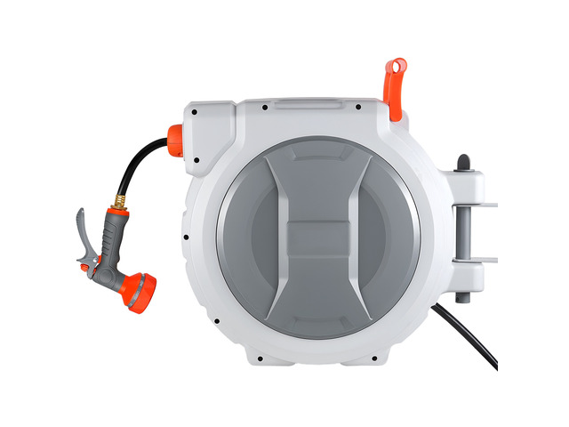 VEVOR Retractable Garden Hose Reel, 1/2 in x 130 ft, Wall Mounted Hose Reel with 9-Function Sprayer Nozzle and 180° Swivel Bracket, Any Length...