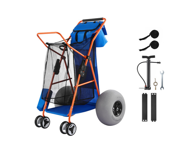 VEVOR Beach Cart with Large Wheels for Sand, 165 lbs Load Capacity, Heavy Duty Folding Beach Wagon with 12' Balloon Wheels, Insulated Cooler Bag,...