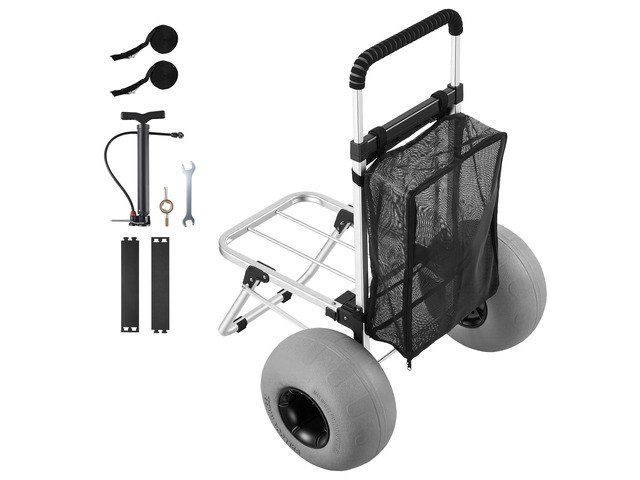VEVOR Beach Dolly with Big Wheels for Sand, 20' x 15' Cargo Deck, Folding Sand Cart with 12' Balloon Wheels, 165 lbs Loading Capacity & 34' to 46'...