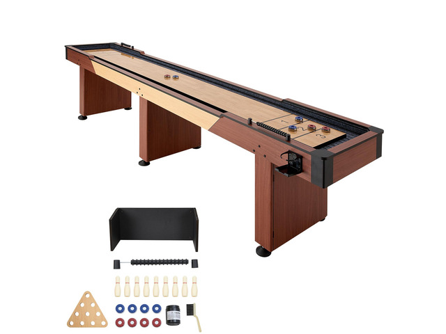 VEVOR 12 ft Shuffleboard Table, 2 in 1 Shuffleboard and Bowling Combo Set, Shuffle Board with Rustic Wood Finish, Scratch-Resistant Playfield, 8...