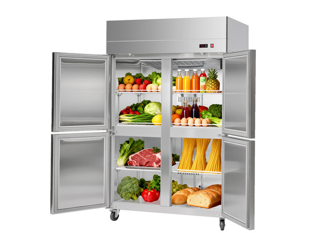 Commercial Reach-In Refrigerator 48' W, 32 Cu. Ft Stainless Steel Upright Refrigerator with 4 Doors, Auto-Defrost, 6 Adjustable Shelves, 32 to 50...