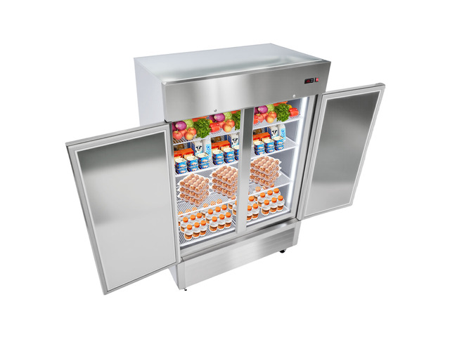Commercial Reach-In Refrigerator 54' W, 44 Cu. Ft Stainless Steel Upright Refrigerator with Double Doors, Auto-Defrost, 8 Adjustable Shelves, 32 to...