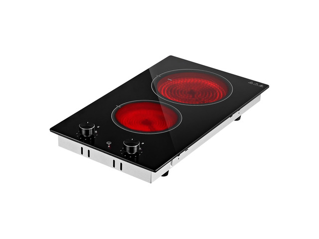 VEVOR Electric Cooktop 12in 2 Burners Portable Stove Top 1800W 120V Plug In, Ceramic Countertop/Built-in Radiant Electric Stove, with 11 Power...