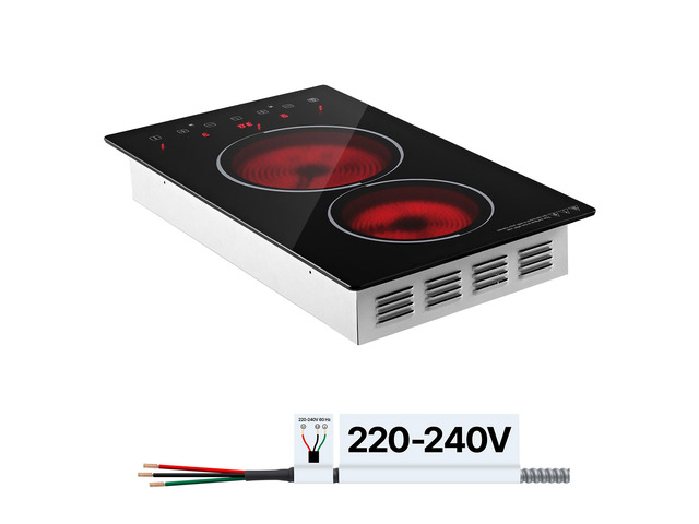 VEVOR Electric Cooktop 12inch 2 Burners Stove Top 3000W 220V No Plug, Ceramic Built-in Radiant Electric Stove, with 9 Power Levels, Timer, Child...