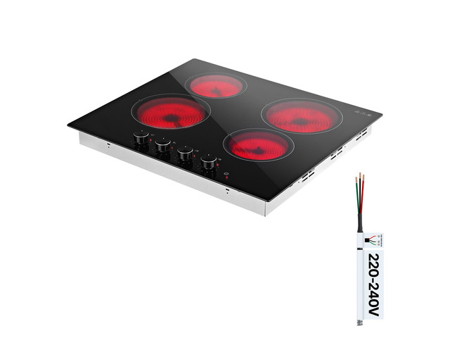 VEVOR Electric Cooktop 24inch 4 Burners Stove Top 6000W 220V No Plug, Ceramic Built-in Radiant Electric Stove, with 11 Power Levels, Over-Heat...