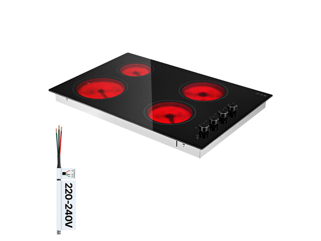 VEVOR Electric Cooktop 30inch 4 Burners Stove Top 7200W 220V No Plug, Ceramic Built-in Radiant Electric Stove, with 11 Power Levels, Over-Heat...