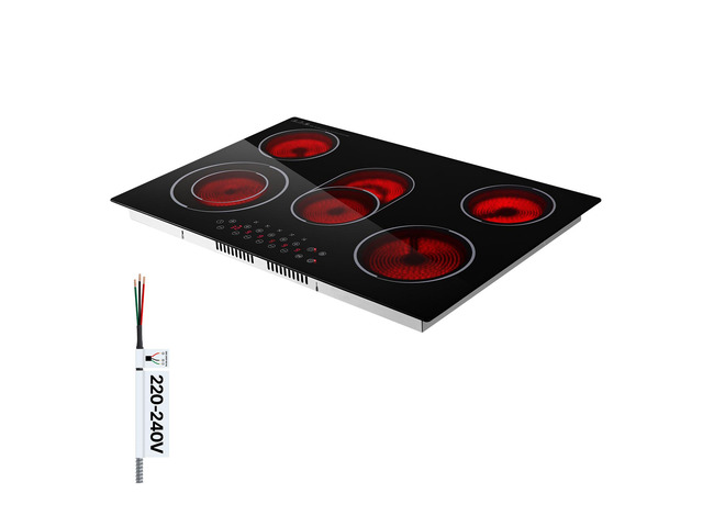 VEVOR Electric Cooktop 30inch 5 Burners Stove Top 8900W 220V No Plug, Ceramic Built-in Radiant Electric Stove, with 9 Power Levels, Timer, Child...