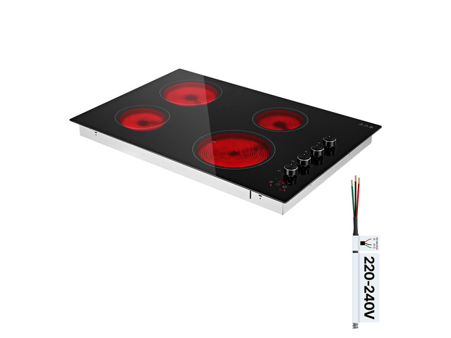 VEVOR Electric Cooktop 30inch 4 Burners Stove Top 6700W 220V No Plug, Ceramic Built-in Radiant Electric Stove, with 11 Power Levels, Timer, Child...