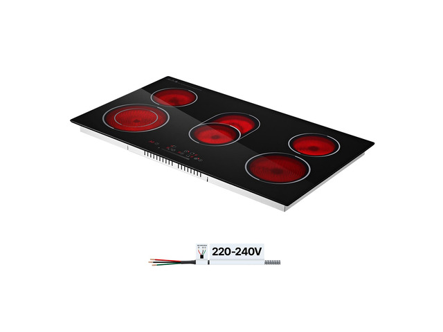 VEVOR Electric Cooktop 36inch 5 Burners Stove Top 8900W 220V No Plug, Ceramic Built-in Radiant Electric Stove, with 9 Power Levels, Timer, Child...
