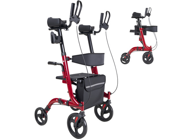 VEVOR Rollator Walker with Seat for Seniors, Foldable Rolling Walker, Lightweight Aluminum Mobility Walking Aid with PVC Solid Wheels, Adjustable...