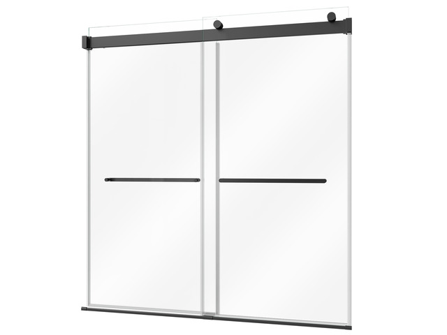 VEVOR Bathtub Shower Door 60'W x 60'H Frameless Bypass Sliding Doors Black, 5/16' Clear Tempered Glass, Double Sliding Tub Shower Doors with 2...