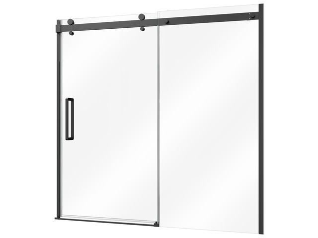 VEVOR Bathtub Shower Door 60' W x 60' H Semi-Frameless Sliding Door Black, 5/16' Thick Clear Tempered Glass, Sliding Tub Shower Door with 2...