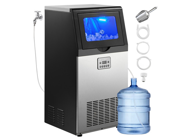 VEVOR Commercial Ice Maker Machine, 120 lbs/24h with 16-30 lbs Storage Capacity, Built-in/Freestanding/Under Counter, Stainless Steel Ice Maker...
