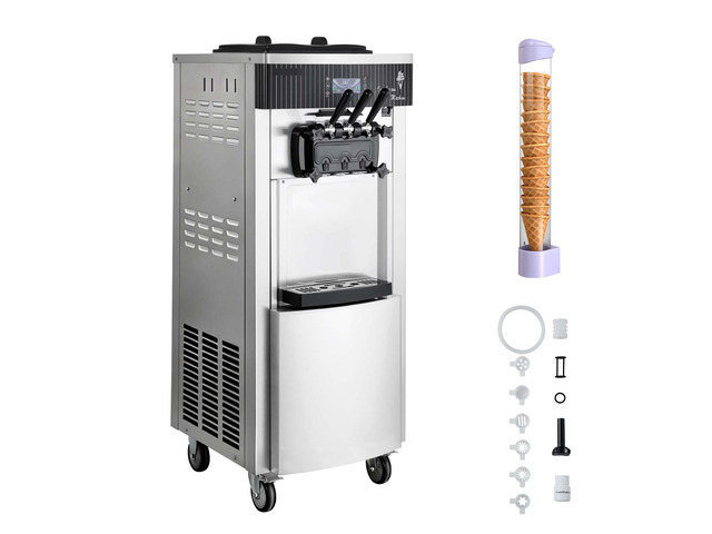 VEVOR Commercial Ice Cream Machine, 20-28L/H Yield, 2200W 3-Flavor Freestanding Soft Serve Ice Cream Maker with 2 x 6L Hoppers & Hopper Agitation,...