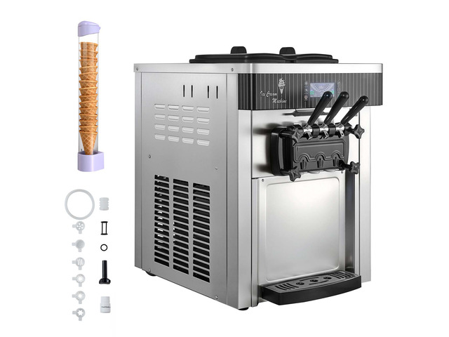 VEVOR Commercial Ice Cream Machine, 20-28L/H Yield, 2200W 3-Flavor Countertop Soft Serve Ice Cream Maker with 2 x 6L Hoppers & Hopper Agitation,...