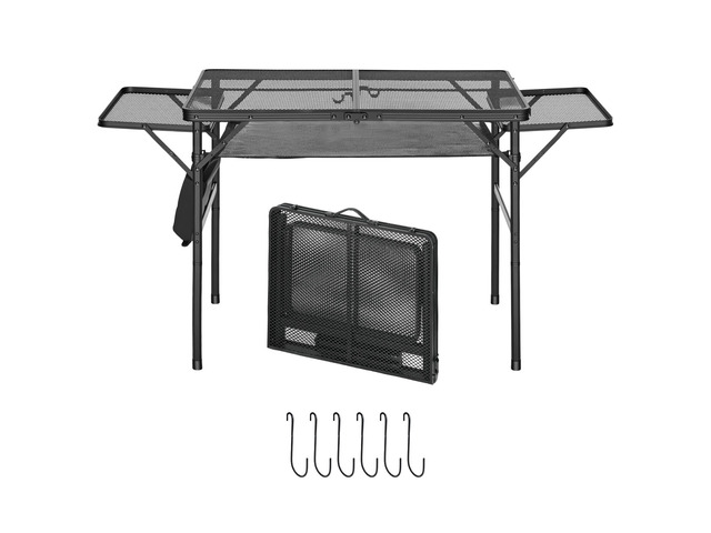 VEVOR Folding Grill Table with 2 Wing Panel 36x24in Camping Station 120lbs, for Picnic BBQ Tailgating, Adjustable Height, 2 Tier Outdoor Aluminum...