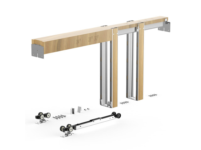 VEVOR Pocket Door Frame Kit 32' x 80' Pocket Door Kit Steel-Wrapped Studs, For Home Doors, Two-Way Soft Close Mechanism, Smooth & Quiet Sliding,...