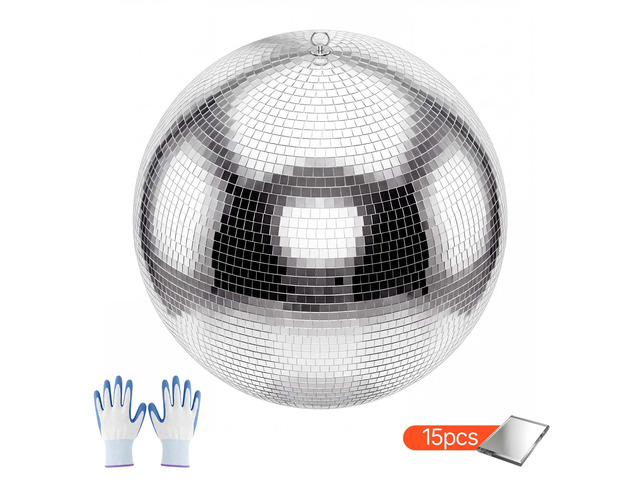 VEVOR Mirror Disco Ball 24 Inch Silver Reflective Ball with Hanging Ring, for Party Home Decoration Stage Props DJ Dance Club, 2 Mirror Tile Sizes,...