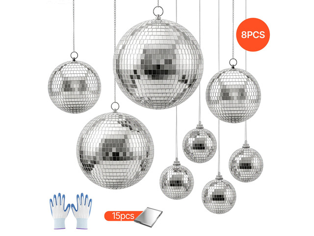 VEVOR Mirror Disco Ball 4' 6' 8' 12' 8-Pack Silver Balls with Hanging Ring, for Party Home Decoration Stage Props DJ Dance Club, 2 Mirror Tile...