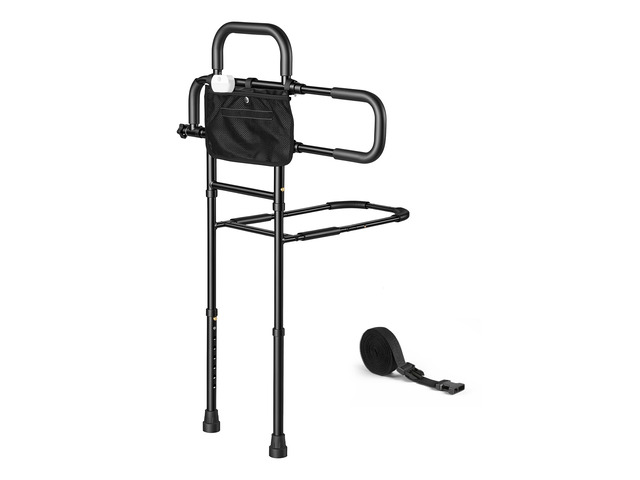 VEVOR Bed Rail for Elderly Adult Folding Bed Assist Rail with Floor Support, Motion Sensor LED Light, 300LBS Dual-Handle Support, Adjustable Handle...