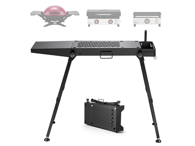 VEVOR Folding Grill Table 41x12 in Camping Griddle Stand Fit 17 & 22 in, for Picnic BBQ Tailgating, Carbon Steel, Adjustable Height, 350 lbs...