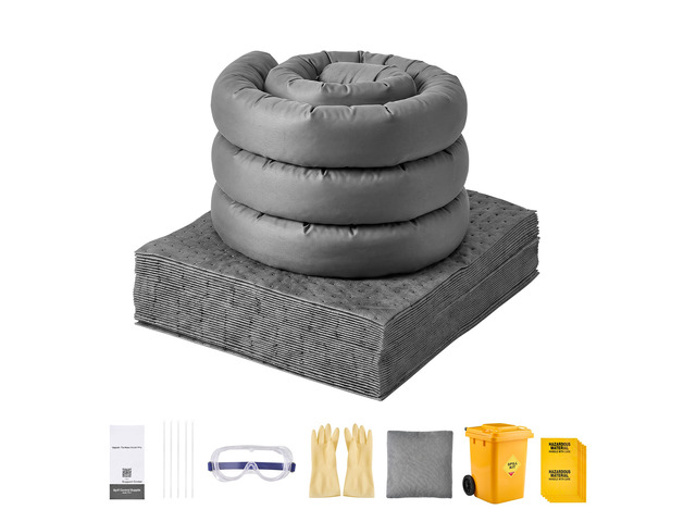 VEVOR Complete Spill Absorbent Kit for Oil & Water, 40PCS Heavy-Duty Oil Absorbent Pads, 3 Socks, 2 Pillows, 5 Hazardous Material Bags, 20-Gallon...