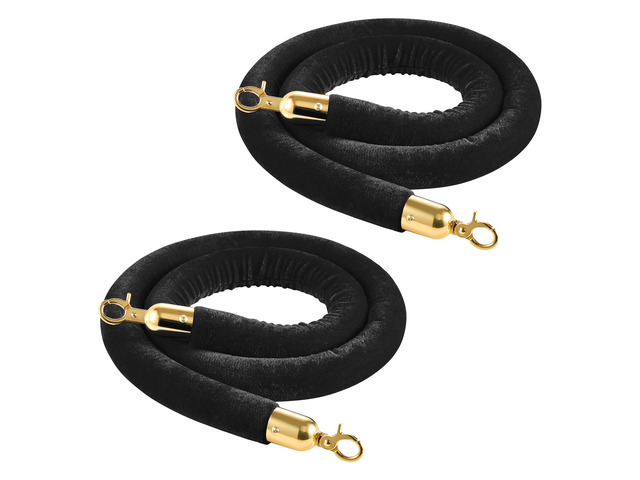 VEVOR 2 Pcs Black Velvet Stanchion Ropes, 5 ft Crowd Control Stanchion Black Velvet Ropes with Gold Hooks, Post Queue Barrier Carpet Rope for...