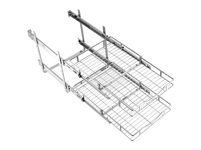 VEVOR 2 Tier Pull Out Cabinet Organizer 14.17'W x 21.06'D Slide Out Drawers, for Kitchen Bathroom Pantry Organization, Chrome-Plated Finish, Heavy...