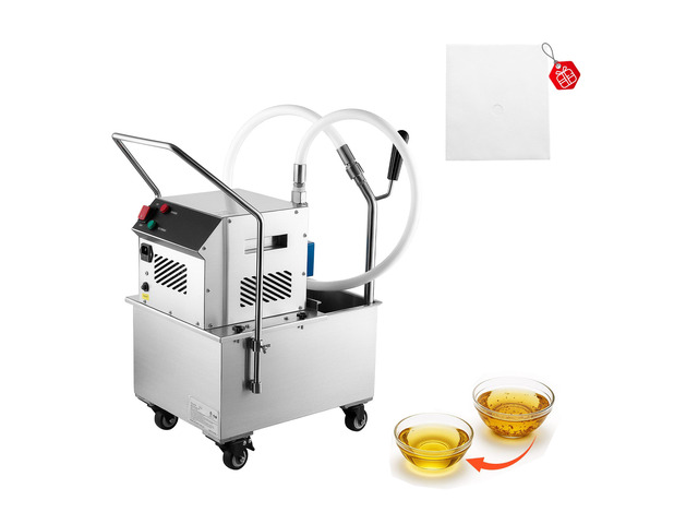 VEVOR Commercial Mobile Fryer Filter Machine 18L /4.8Gal Filter Truck Cart, 370W Deep Frying Oil Filtration System, Stainless Steel, 12 L/min...