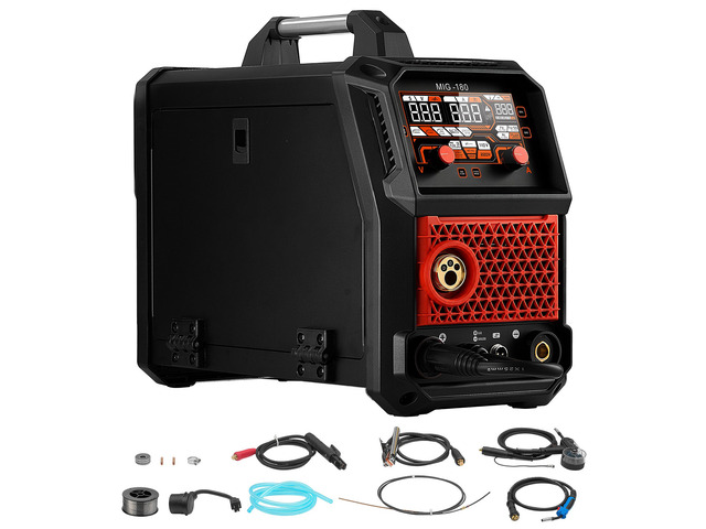 VEVOR 180Amps MIG Welder 5-in-1 AL MIG/Gas MIG/Flux Core MIG/Stick/Lift TIG, Multi-Function 110V/220V Aluminum Mig Welder with Synergic Control,...