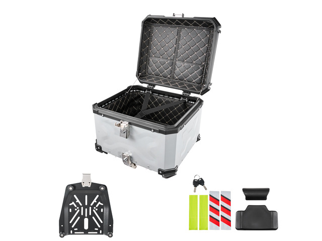 VEVOR Motorcycle Top Case 55L Universal Aluminum Hard Motorcycle Tail Case, Waterproof Detachable Motorbike Top Box with Security Lock & Leather...