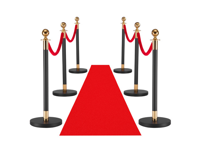 VEVOR Stanchion Post, 6 Pcs Crowd Control Barrier Set with Red Carpet, 4 Red Velvet Ropes, Stainless Steel Gold Stanchion Post Queue with Hollow...