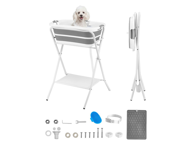 VEVOR Dog Bathtub, Elevated Dog Bath Tub, 2 in 1 Collapsible Pet Bathing Grooming Wash Station, Portable Foldable Space-saving, Built-in Drain...