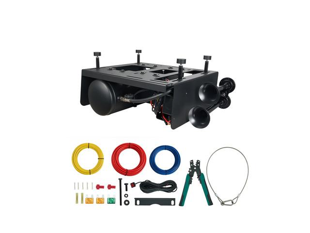 VEVOR 4-Trumpet Air Horn Kit with 150PSI 2.64 Gal Air Compressor Tank, 150dB Super Loud Train Air Horn, Strong Penetration, Pressure Gauge,...