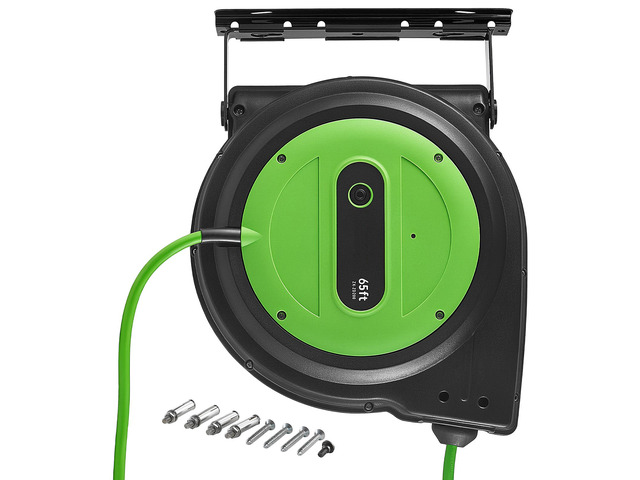 VEVOR Retractable Extension Cord Reel 65FT Heavy Duty 12AWG/3C SJTOW Green, for Ceiling/Wall Mount, 15A Circuit Breaker, Automatic Retractable...