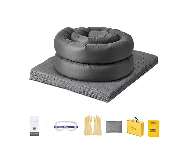 VEVOR Complete Spill Absorbent Kit for Oil & Water, 20PCS Medium-Duty Spill Absorbent Pads, 2 Socks, 2 Pillows, 2 Hazardous Material Bags, 1...