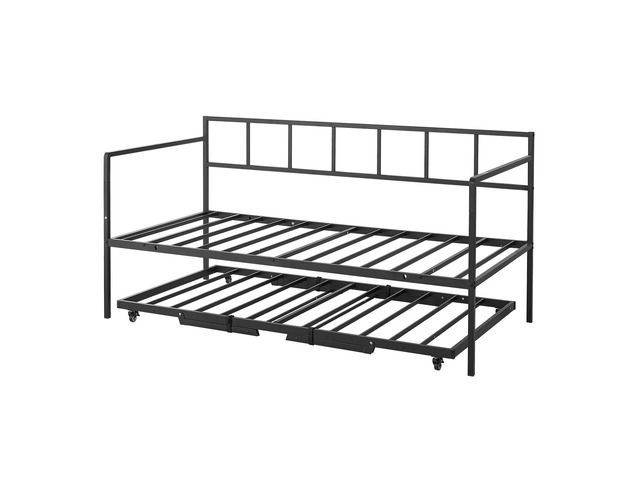 VEVOR Twin Daybed with Pop Up Trundle Metal Twin Day Bed Frame Pull Out, for Living Room Bedroom Guest Room, Space Saving, Heavy-Duty Metal Sofa...