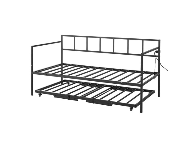 VEVOR Twin Daybed with Pop Up Trundle Metal Charging Station LED Light, for Living Room Bedroom Guest Room, Heavy Duty Twin Size Sofa Day Bed...
