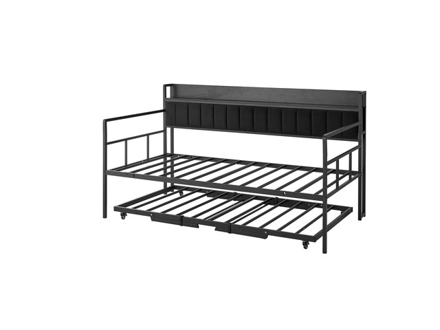 VEVOR Twin Daybed with Pop Up Trundle Bed Frame Charging Station LED Light, for Living Room Bedroom Guest Room, Heavy Duty Sofa Day Bed with...