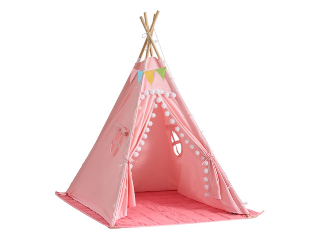 VEVOR Kids Play Tent Pine Wood Teepee Tent for Kids Cotton Canvas Pink, for Toddlers Girls Boys Play, Indoor & Outdoor, with Padded Mat, Stars...