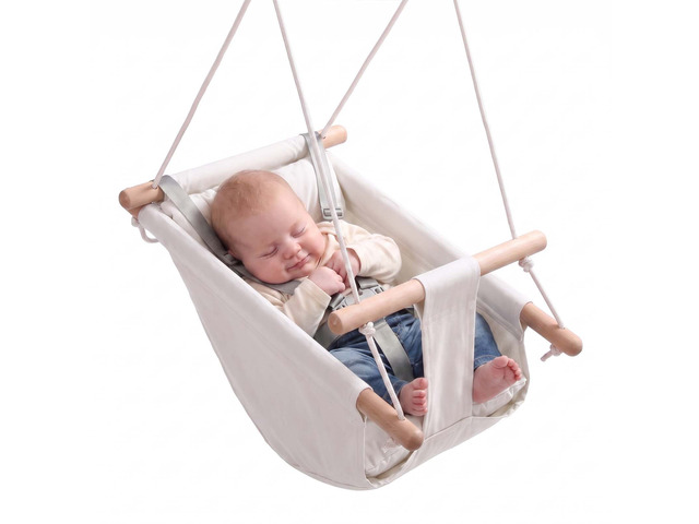 VEVOR Baby Swing 66 lbs Weight Capacity 3 Modes Canvas Hammock Swing White, for Indoor and Outdoor, 5-Point Harness and Tree Straps, Wooden Hanging...
