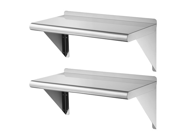 VEVOR Stainless Steel Shelf 12' x 36' 2-Pack Wall Mount Floating Shelf, Heavy-Duty Commercial Shelves with Brackets, 300LBS Capacity, Easy to...