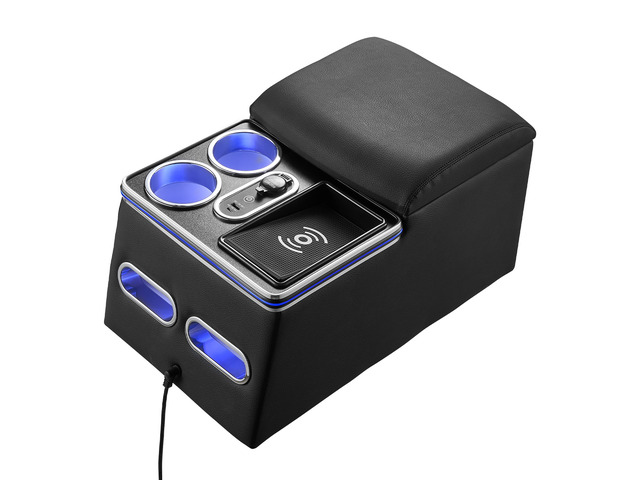 VEVOR Universal Rear Bench Seat Center Console with 7-Color Ambient Lights, Wireless/USB/Cigarette Lighter Charging, Back Seat Central Console...