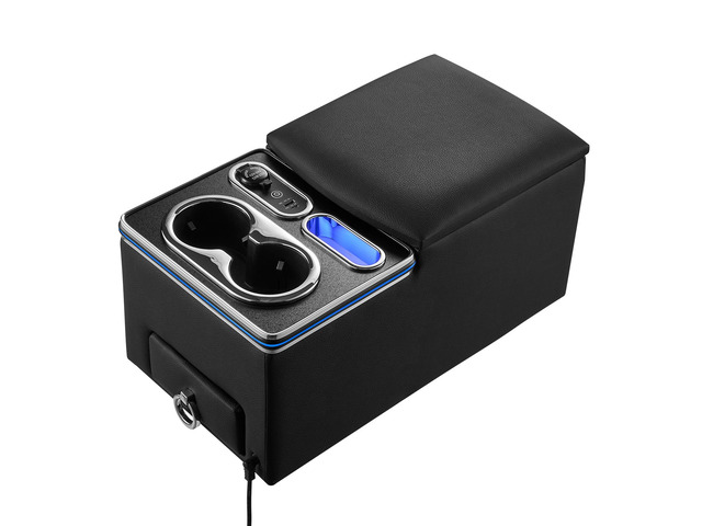 VEVOR Universal Rear Bench Seat Center Console with 7-Color Ambient Lights, USB/Type-C/Cigarette Lighter Charging, Back Seat Central Console...