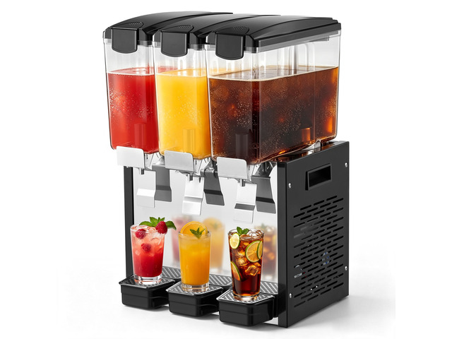 VEVOR Commercial Beverage Dispenser 3 Tanks 10 L / 10.6 QT Per Tank, Stainless Steel Juice Dispenser, Ice Tea Drink Machine with 45 to 54 Cooling...