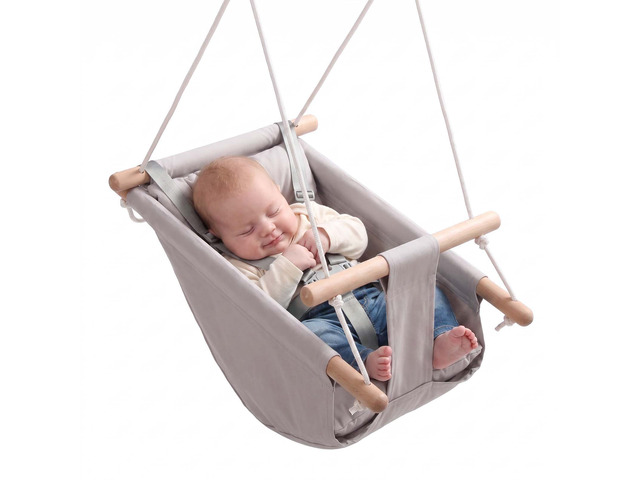 VEVOR Baby Swing 66 lbs Weight Capacity 3 Modes Canvas Hammock Swing Gray, for Indoor and Outdoor, 5-Point Harness and Tree Straps, Wooden Hanging...
