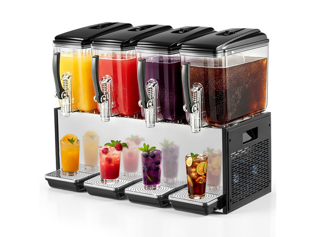 VEVOR Commercial Beverage Dispenser 4 Tanks 12 L / 12.7 QT Per Tank, Stainless Steel Juice Dispenser, Ice Tea Drink Machine with 45 to 54 Cooling...